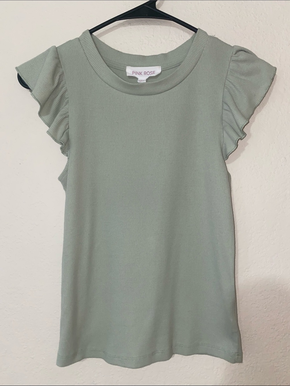 Pink Rose Mint Green Ruffle Sleeve Ribbed Tee - Picture 2 of 10